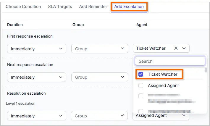SLA Notification Support for Watchers  